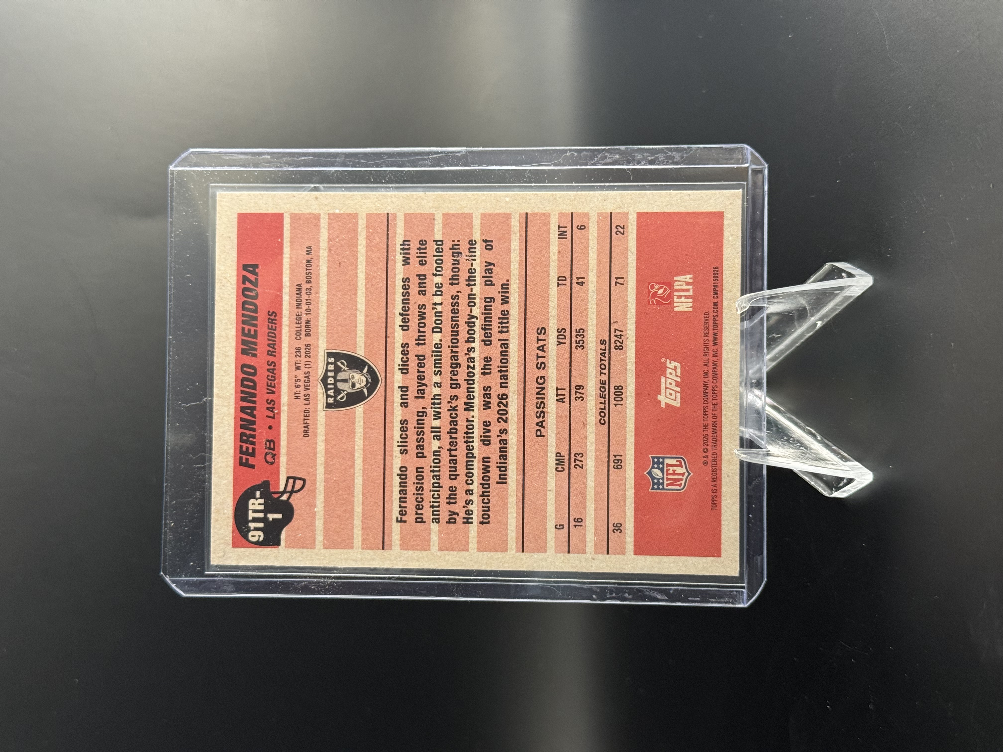 Fernando Mendoza 2026 Topps Football 35th Anniversary 1991 Topps Traded RC #91 TR-1 back