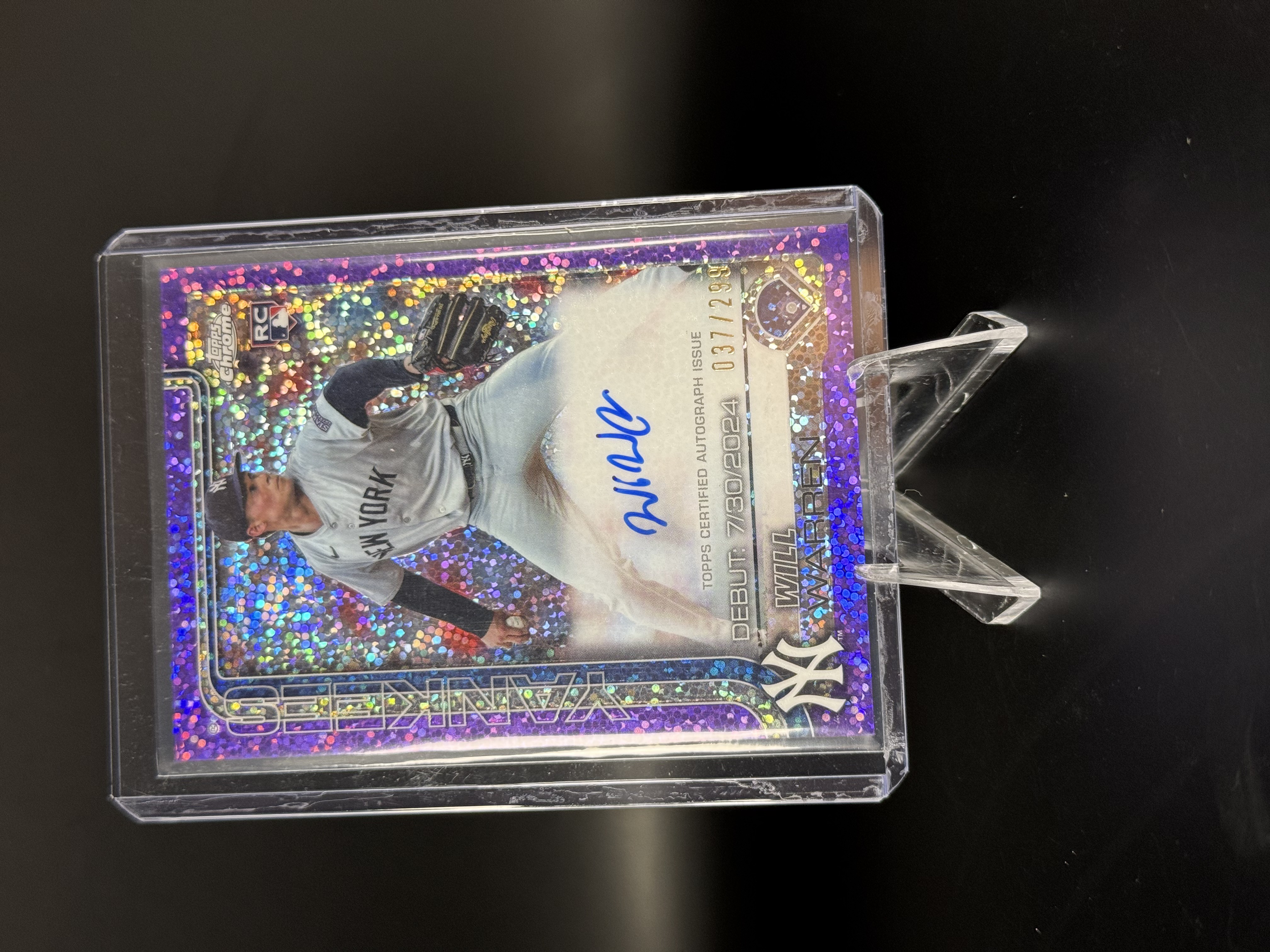2025 Topps Chrome Rookie Autographs Will Warren Purple RayWave Refractor RC Auto /299 front